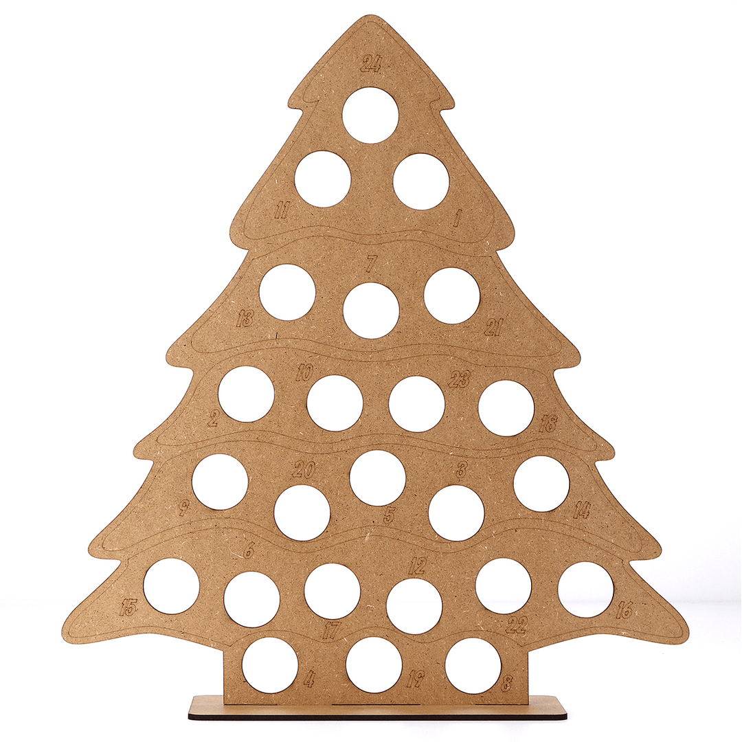 MDF Wooden Christmas Advent Calendar Christmas Tree Decoration Fits 24 Circular Chocolates Candy Stand Rack - MRSLM