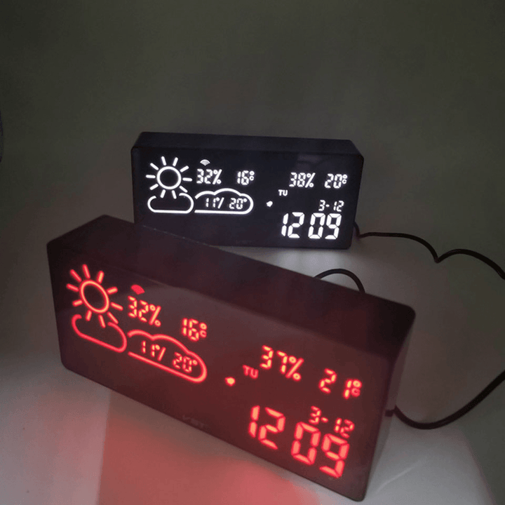 VST Alarm Clock Weather Station Temperature Back Light Table Clock for Living Room Office Bedroom Decor Desk Clock - MRSLM