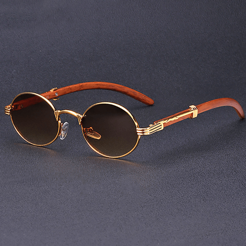 Retro Wood-Like Sunglasses Small round Frame - MRSLM