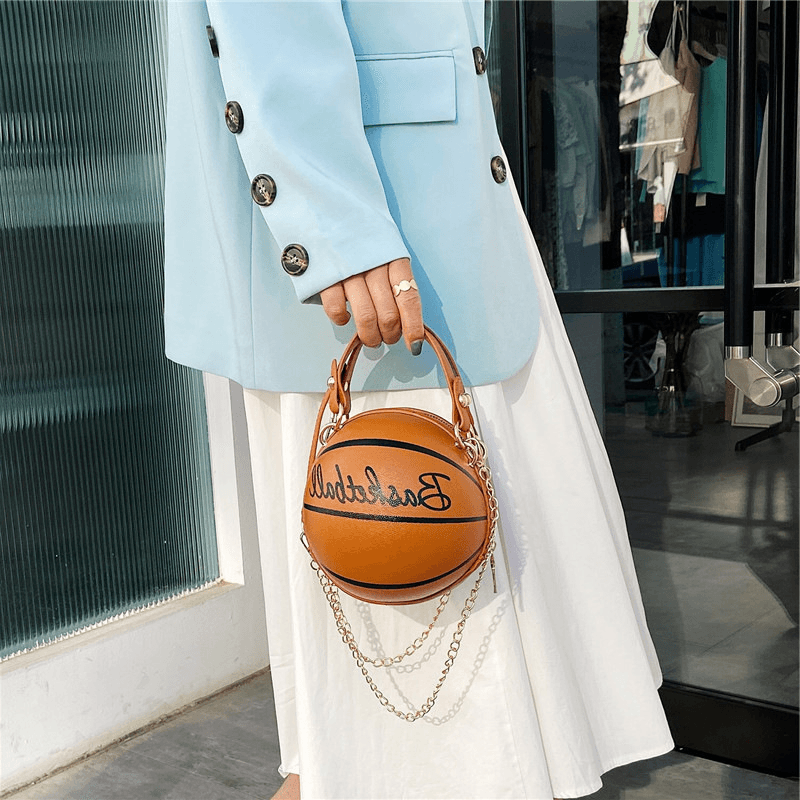 Women Unique Design Basketball Football Look Mini round Bag Hangbag Fashion Adjustable Shoulder Bag Cross Body Bag - MRSLM