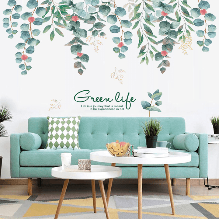 Removable Nordic Style Green Leaf Wall Stickers for Living Room Bedroom Dining Room Kitchen Wall Decals Sofa Murals - MRSLM