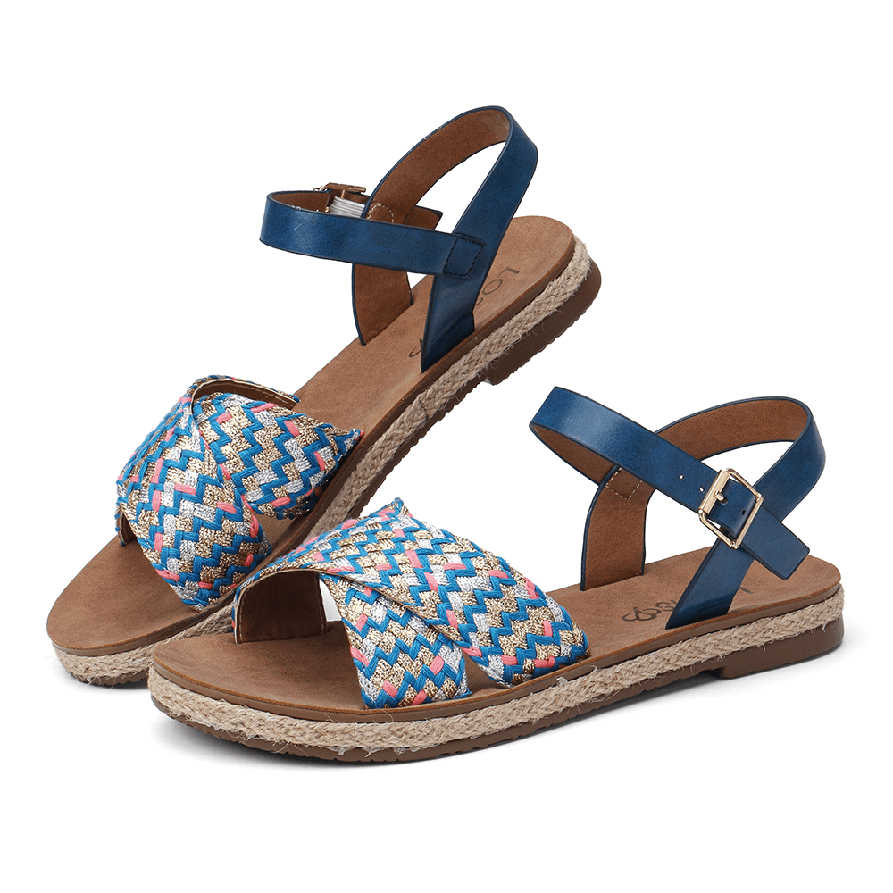 LOSTISY Women Cross Woven Strap Casual Sandals - MRSLM