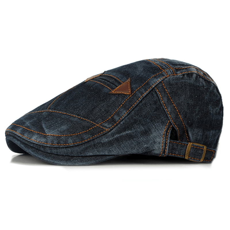 Fashion Mens Washed Denim Beret Caps Vintage Cowboy Flat Sun Cap - MRSLM