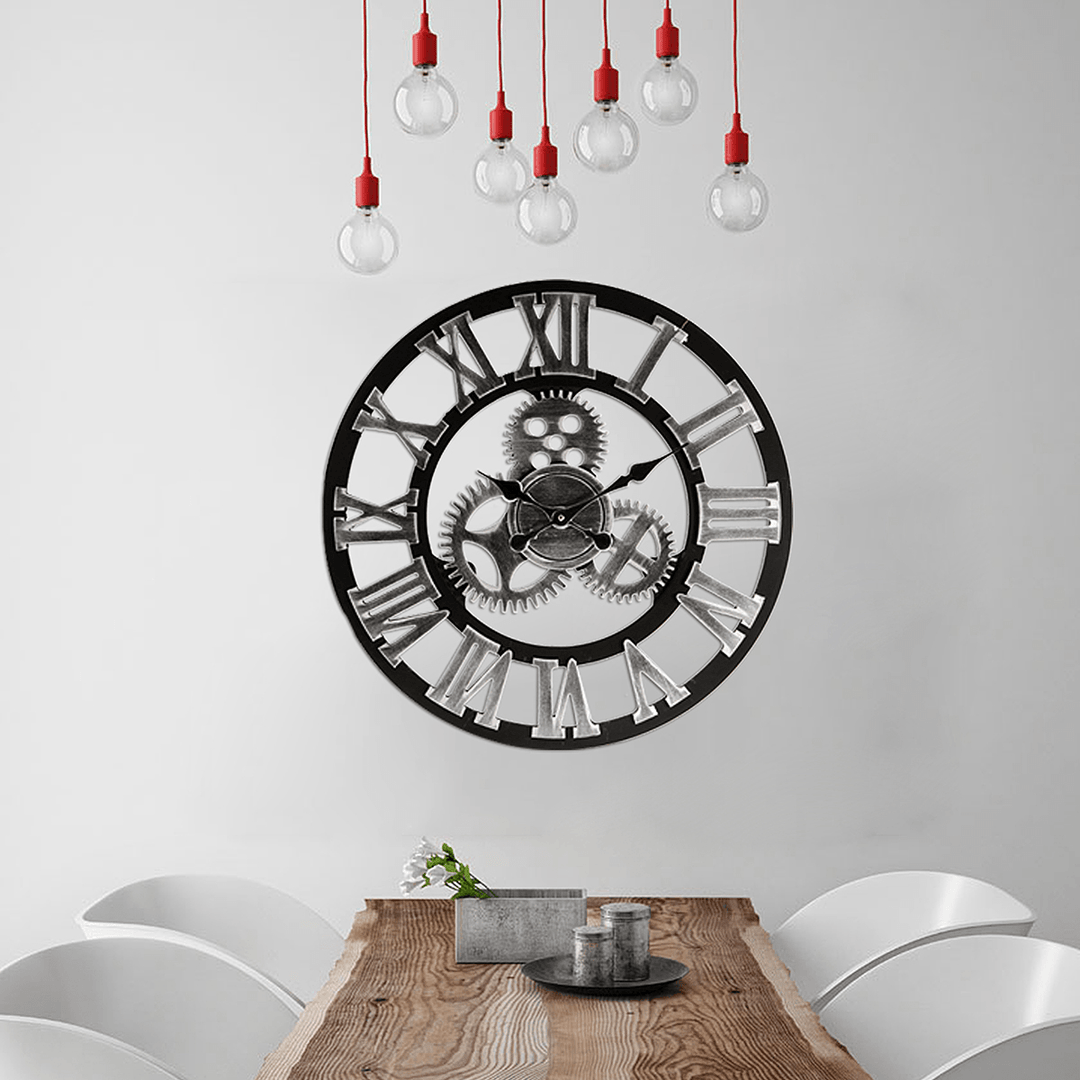 60Cm 3D Retro Industrial Large Gear Wall Clock Rustic Wooden Luxury Art Vintage - MRSLM