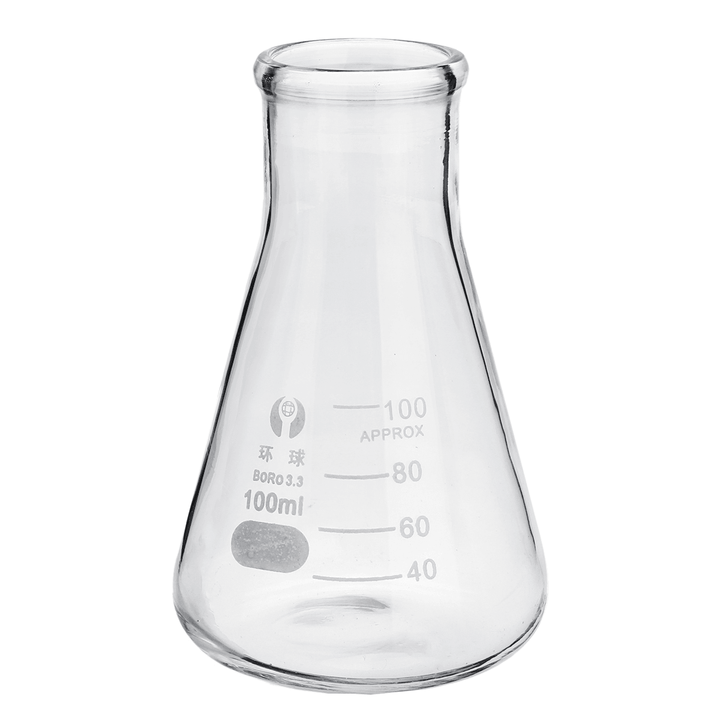 100Ml Lab Glass Erlenmeyer Conical Flask Bottle W/ Rim Borosilicate Laboratory Glassware - MRSLM