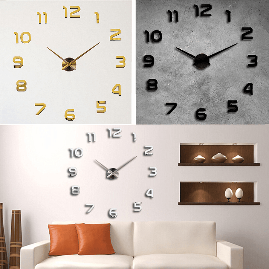 3D DIY Wall Sticker Clock Large Size Mirror Surface Decor Quartz - MRSLM