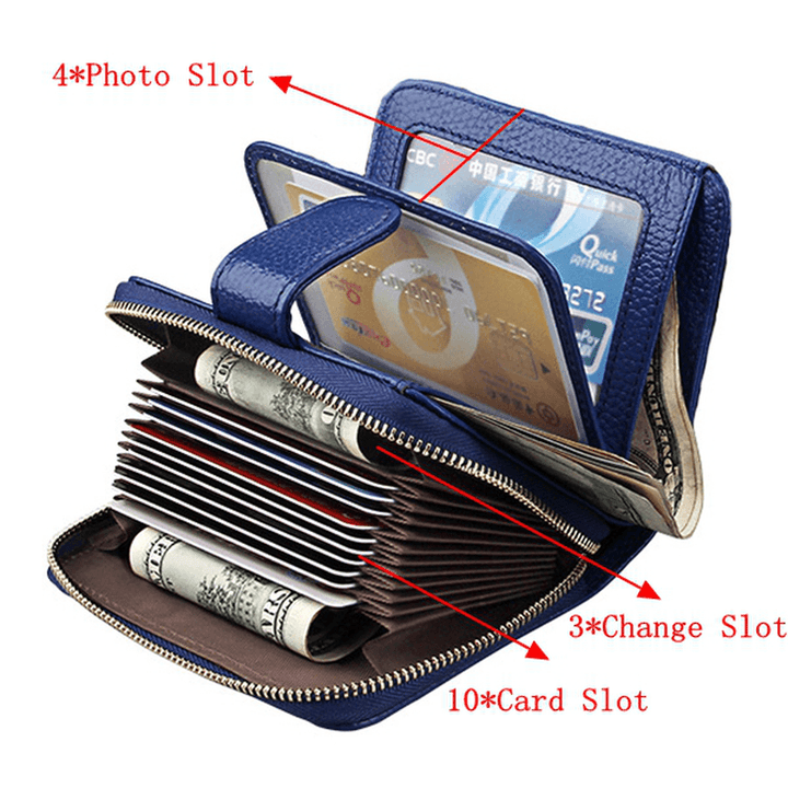 Genuine Leather Unisex 10 Card Slot Wallet Fashion Hasp Card Holder - MRSLM