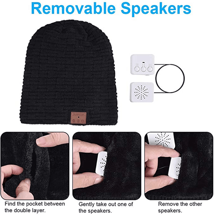 Binaural Music Call Stereo Warmth Removable and Washable Bluetooth Headset Hat - MRSLM