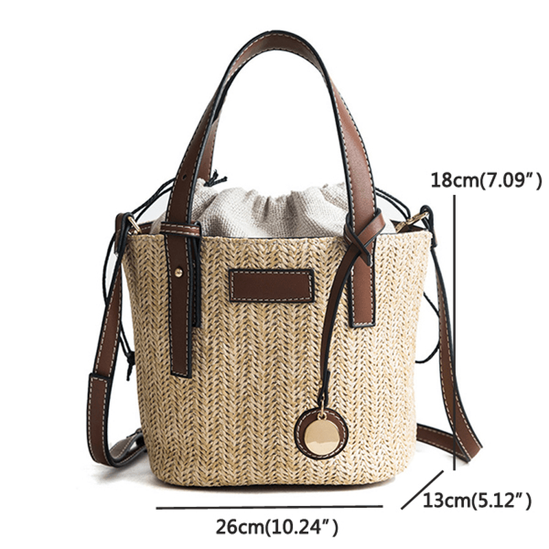 Straw Beach Bag Bucket Bag Handbag Shoulder Bag for Women - MRSLM