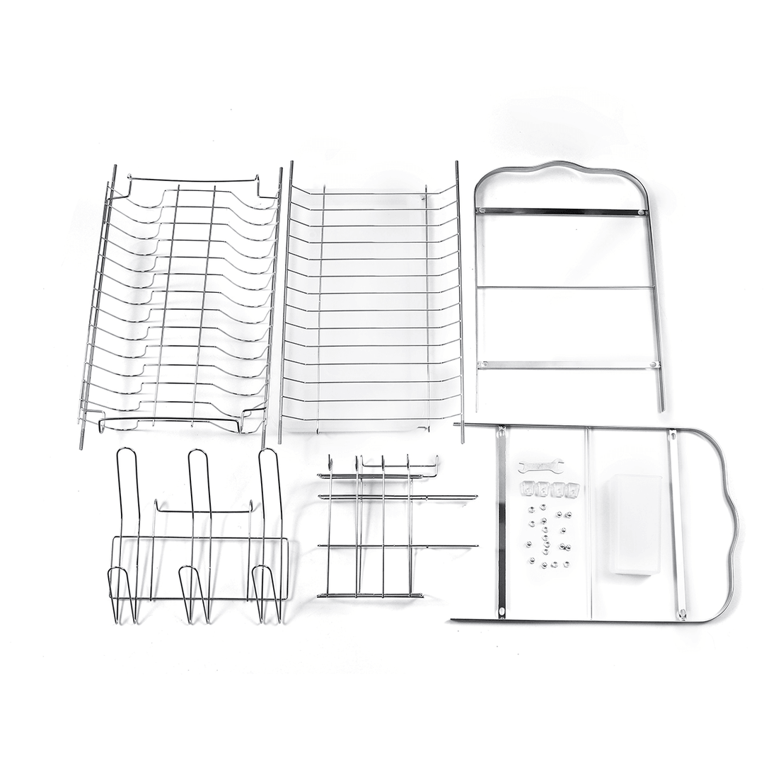 2 Tiers Dish Drying Rack Stainless Steel over Sink Kitchen Cutlery Bowl Storage Holder - MRSLM