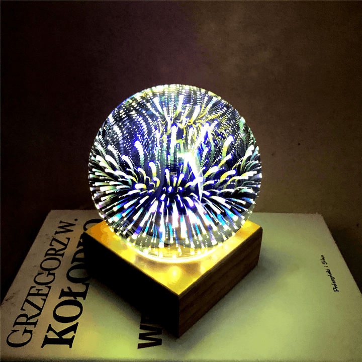 3D USB Magic Base Glass Ball Sphere Lightning Lamp Night Light Party Festival Firework - MRSLM