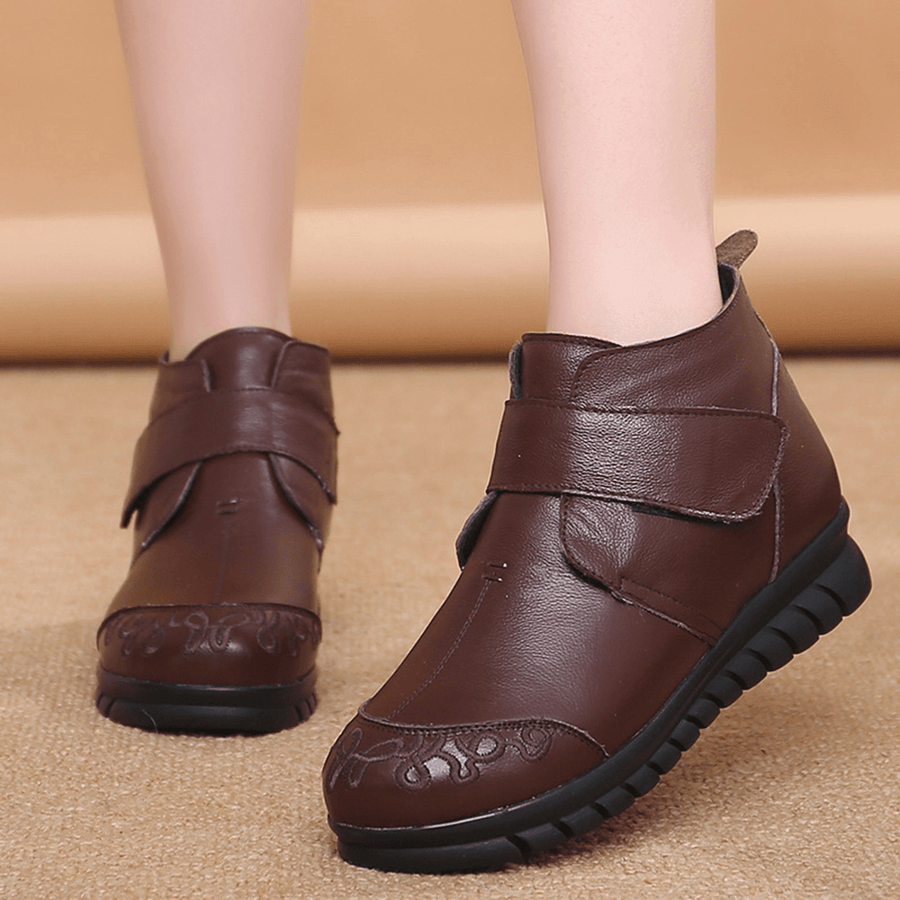 Round Toe Genuine Leather Ankle Boots - MRSLM