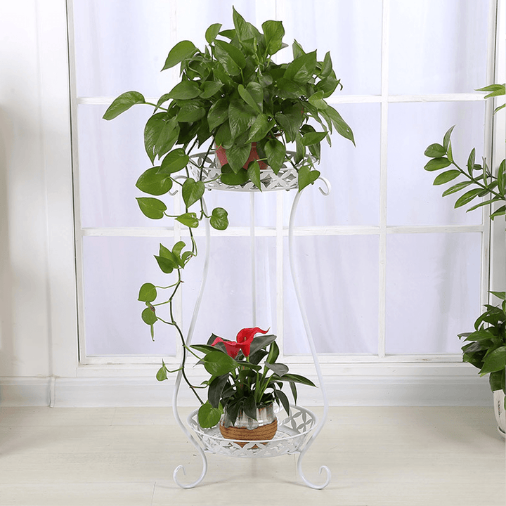 2 Tiers Metal Pot Flower Shelf Plant Stand Rack Display Indoor Outdoor - MRSLM