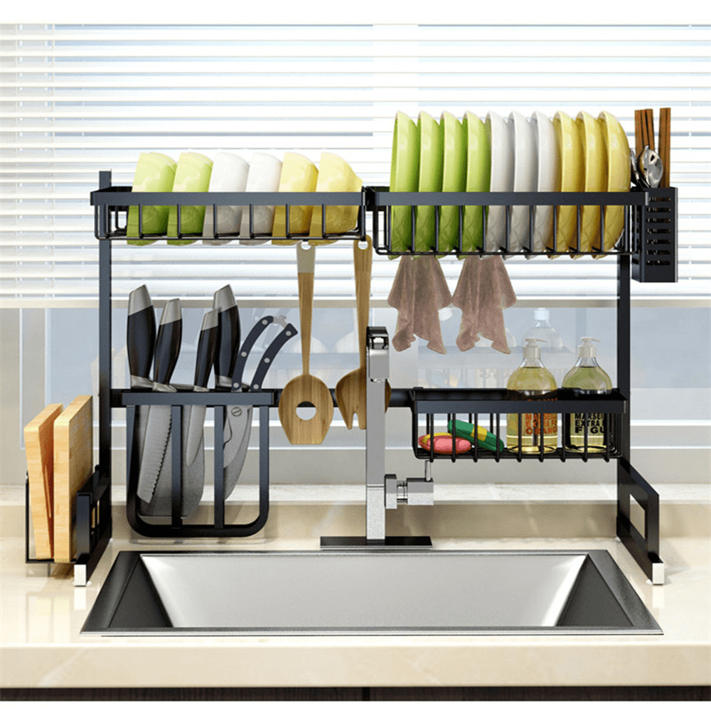 2 Layers Stainless Steel over Sink Dish Drying Rack Storage Multifunctional Arrangement for Kitchen Counter - MRSLM