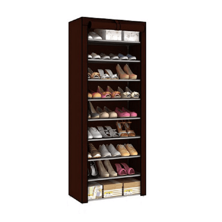 10 Tiers 9 Lattices Shoe Rack Shelf Storage Closet Organizer Cabinet with Dust Cover - MRSLM