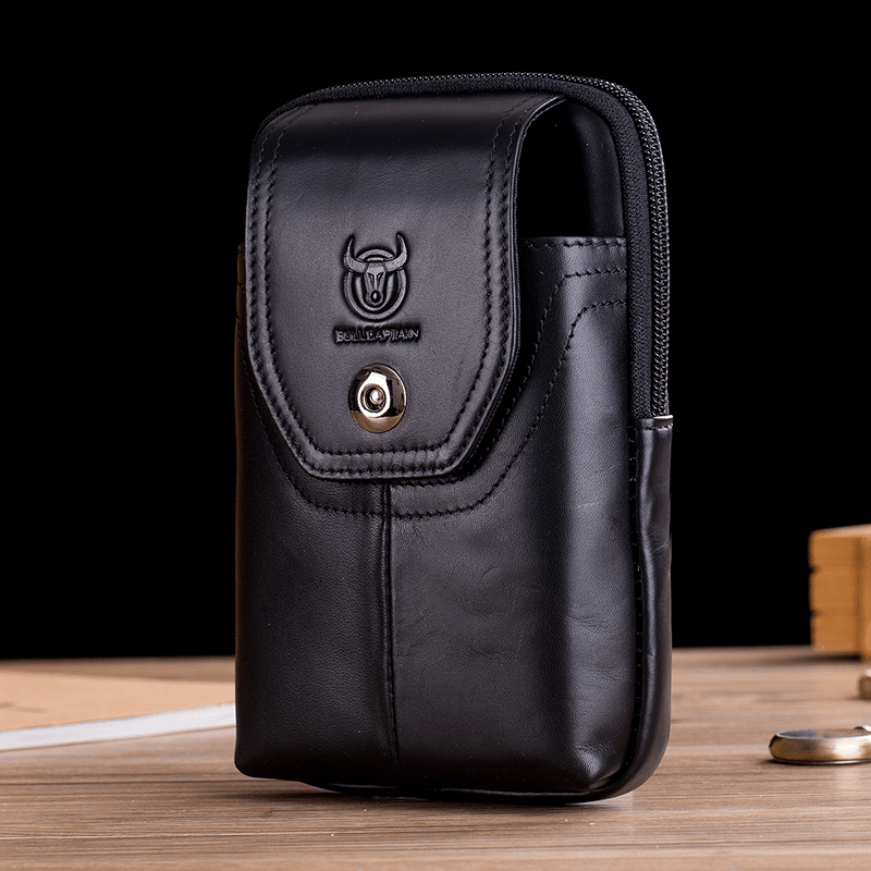 Bullcaptain Men Genuine Leather 5.5 Inch Phone Bag Waist Bag Business Bag - MRSLM