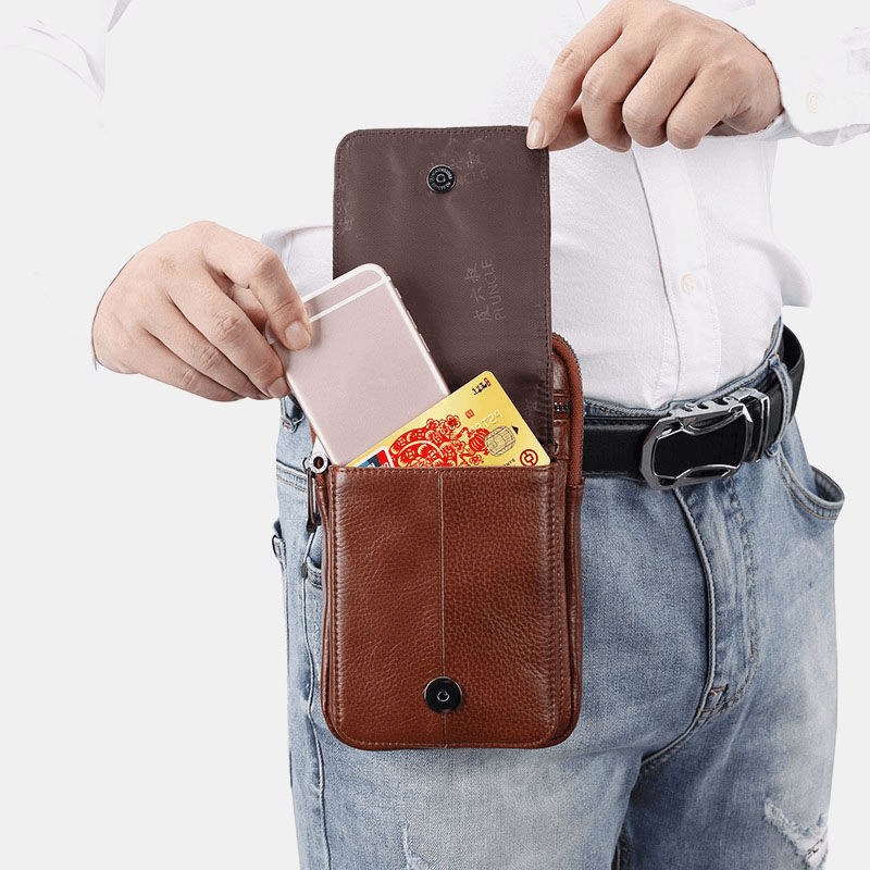 Men Genuine Leather Waist Bag Crossbody Bag Shoulder Bag - MRSLM