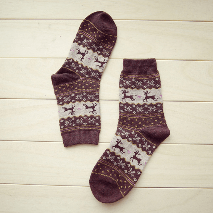 Women Thickened Wool Socks Deer Pattern Christmas Stockings - MRSLM