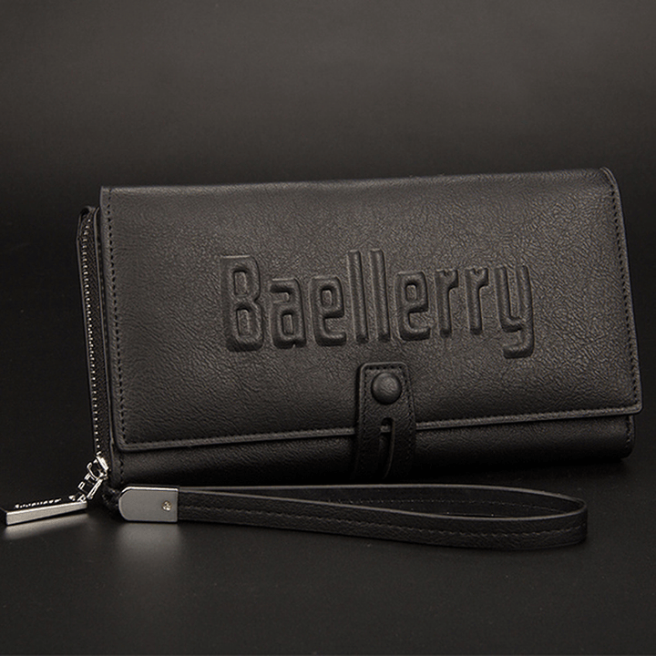 Mens Business Clutches Bag Vintage Long Purse 16 Card Slots Card Holder Wrist Handbag - MRSLM