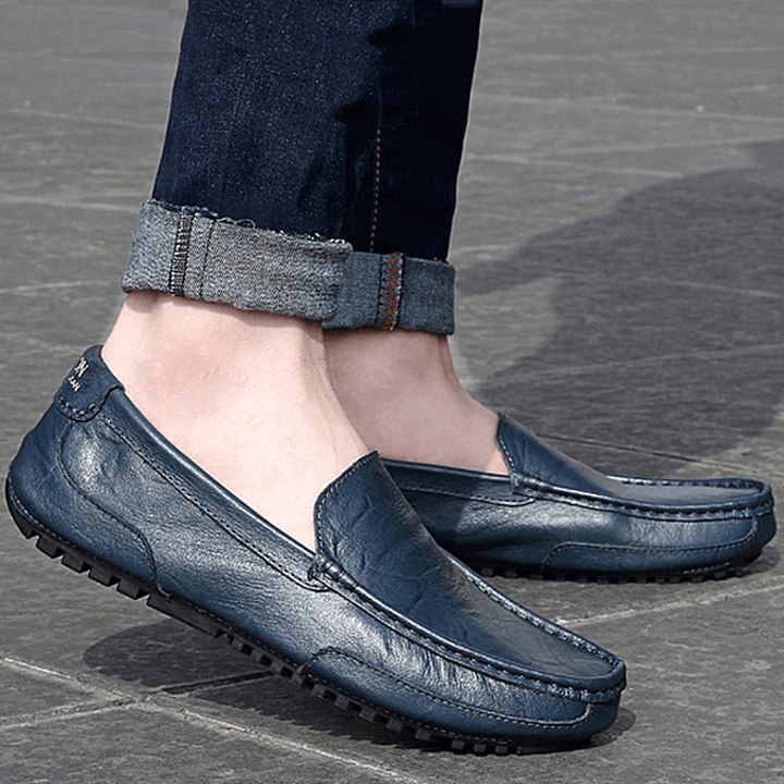 Men Leather Casual Driving Slip on Outdoor Flat Soft Comfortable Loafers Shoes - MRSLM