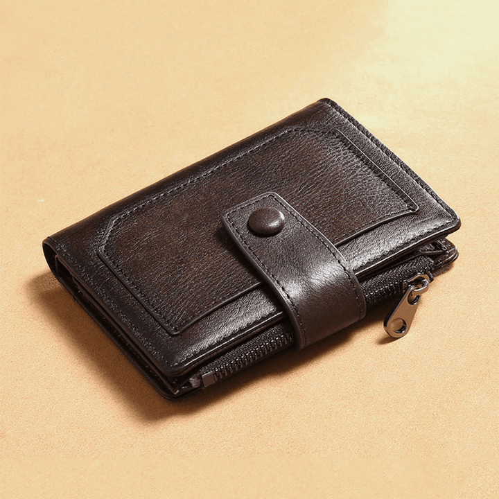 Men Genuine Leather RFID Anti-Theft Multifunction Large Capacity Foldable Card Holder Wallet - MRSLM