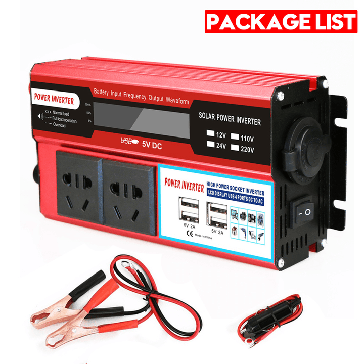 5000W DC 12V/24V to AC 220V Power Inverter Digital Modified Sine Wave 4 USB Port 2 Sockets - MRSLM