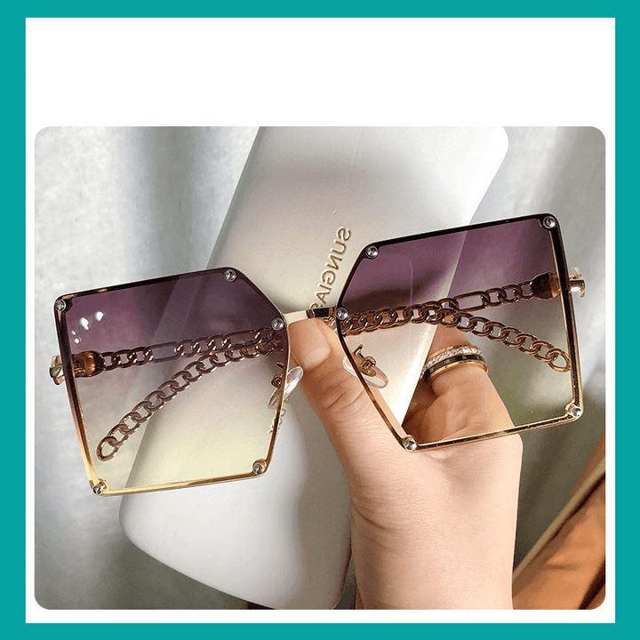 Frameless Big Square Sunglasses Women Fashion Street Shooting G New Sunglasses Personality Metal Chain Trendy Glasses - MRSLM