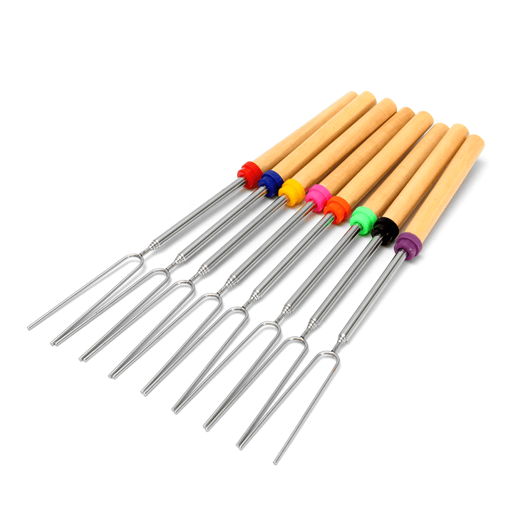 8 Pieces 32-Inch Colorful Telescopic Roasting Marshmallow Barbecue Skewers BBQ Stick Fork BBQ Tools - MRSLM