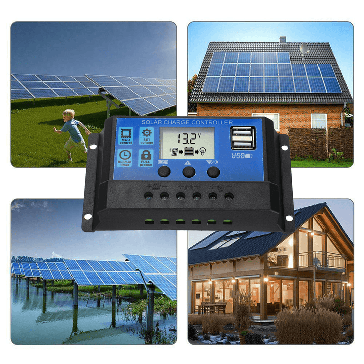 10/20/30A 12V-24V Solar Panel Battery Regulator Charge Controller USB LCD Charger - MRSLM