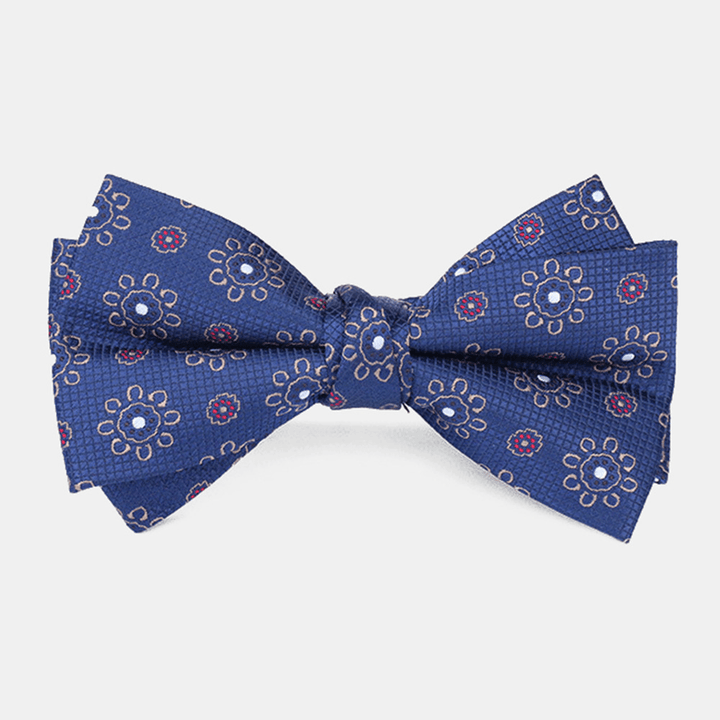 Men Dacron Cartoon Geometric Pattern Jacquard Double Layer Bowknot Formal Suit Bow Tie - MRSLM