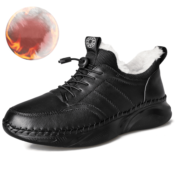 Men Hand Stitching Leather Light Weight Warm Soft Casual Sport Shoes - MRSLM