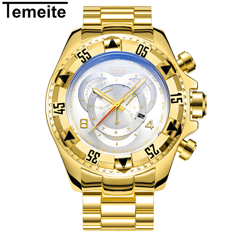 TEMEITE 020G Men Watch Business Waterproof Luminous Stainless Steel Calendar Three-Eyes Quartz Watch - MRSLM