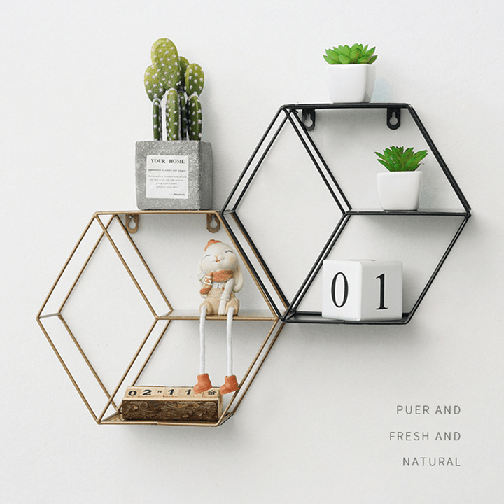 Geometric Metal Iron Storage Wall Shelf Rack Display Organization Home Decor - MRSLM