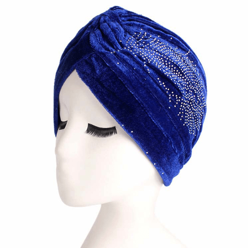 Womens Pleuche Skullies Beanies Thin Bonnet Cap Autumn Casual Diamond Beanies Hat Turban - MRSLM