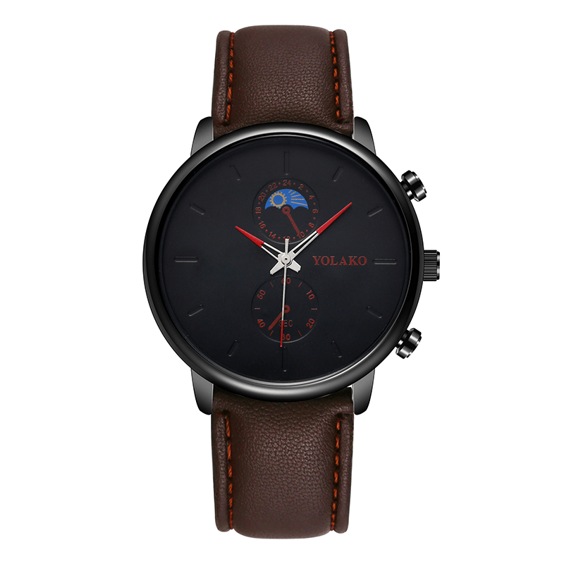 YOLAKO A0540 Masculino Fashion Style Waterproof Men Leather Strap Quartz Watch - MRSLM