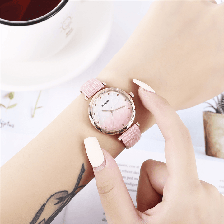 MEIBO Casual Style Ladies Wrist Watch Leather Band Crystal Quartz Watches - MRSLM