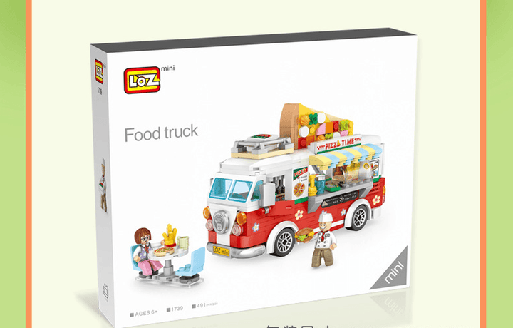 Lizhi Mini Food Truck Small Particles Assembled Building Blocks Pizza Truck 1739 Model Toy - MRSLM