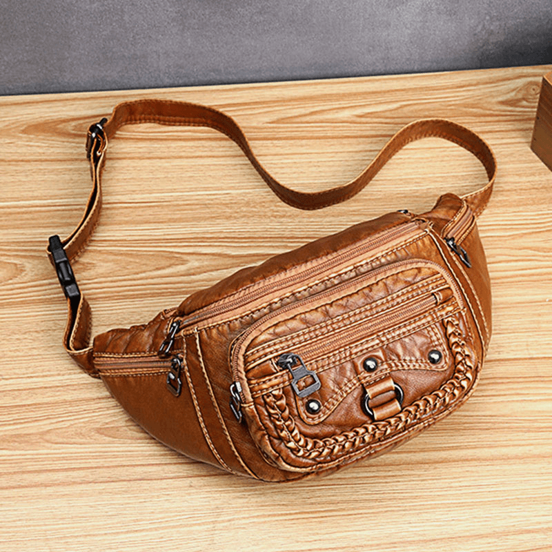 Women Solid Rivet Vintage Crossbody Bag Chest Bag Shoulder Bag - MRSLM