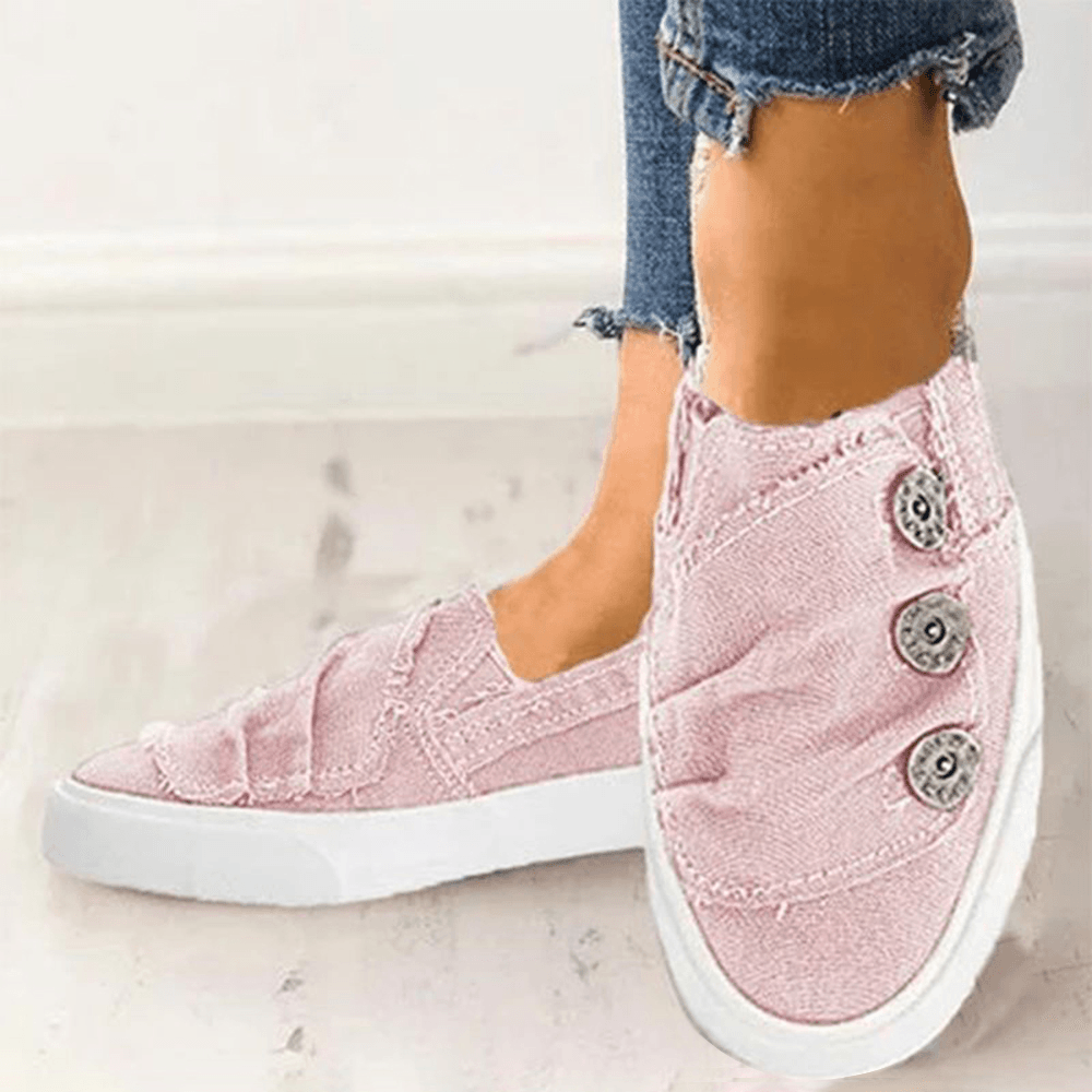 Women Casual Buckle Decoration Comfortable Canvas Slip-On Loafers - MRSLM