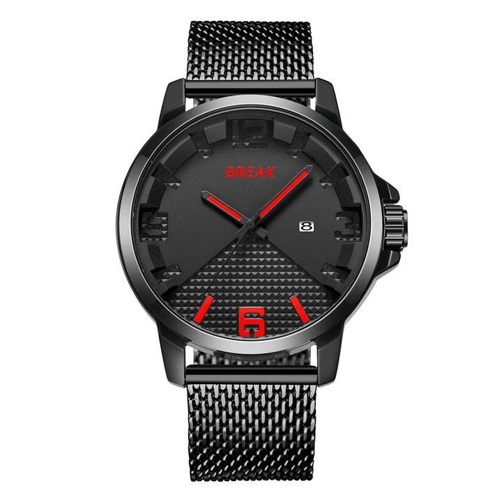 BREAK 3301 Calendar Sport Men Wrist Watch Simple Design Stainless Steel Quartz Watches - MRSLM