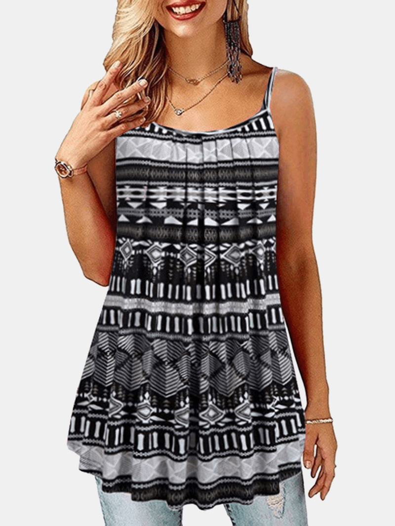 Summer Sleeveless Straps Floral Print Irregular Hem Tank Tops - MRSLM