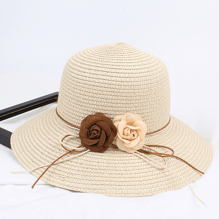 Women Folding Woven Wide Brimmed Bucket Hat Dress Visor - MRSLM