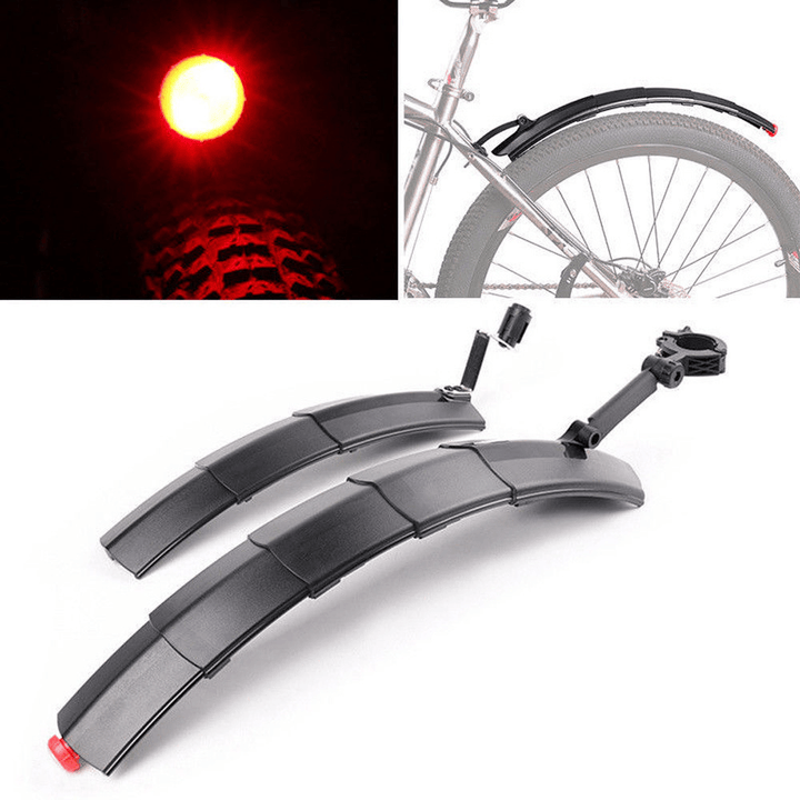 BIKIGHT Mountain Cycling Front Rear LED Mudguard Set Foldable Bicycle Bike Fender Quick Release - MRSLM