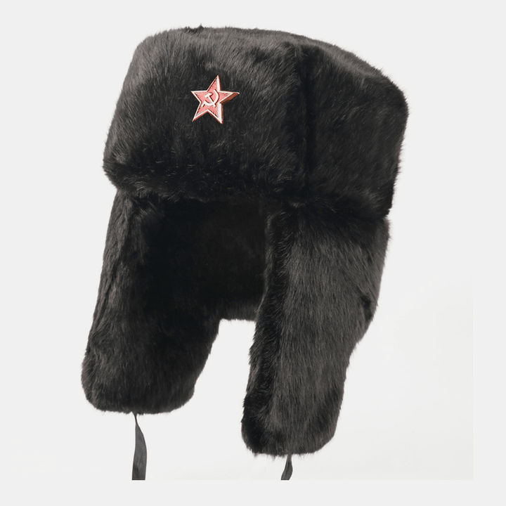 Unisex plus Velvet Soviet Badge Warm Windproof Ear Flaps Protection Outdoor Trapper Hat Ushanka Hat - MRSLM