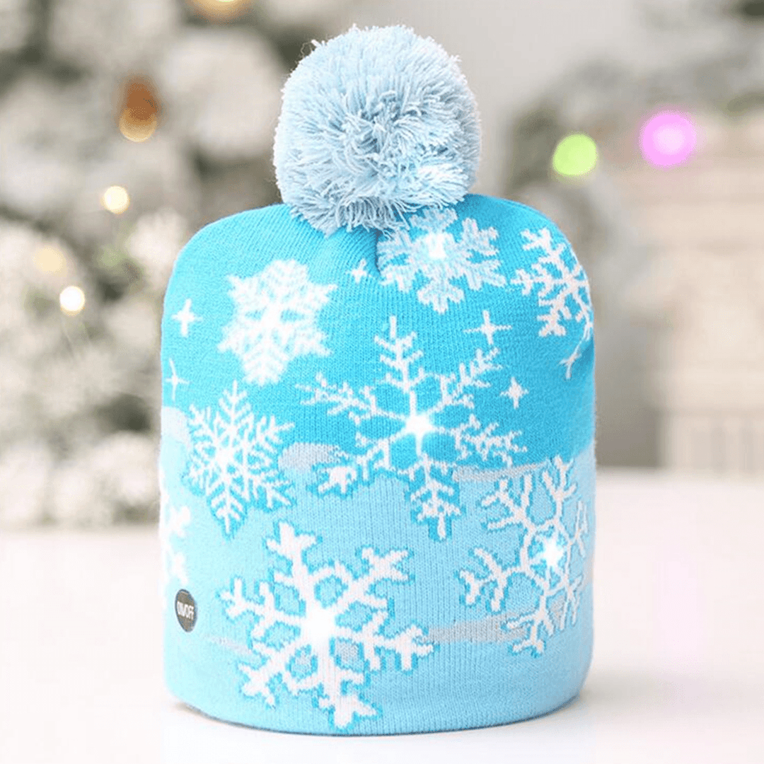 Christmas LED Light Winter Warm Beanie Cap Santa Claus Snowflake Knitted Hat - MRSLM