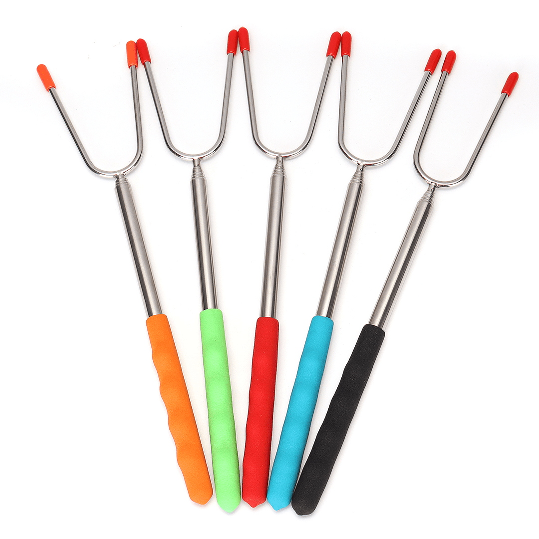 5Pcs 45'' Extendable Roasting Sticks BBQ Fork Telescoping Skewers Cooking Tool - MRSLM