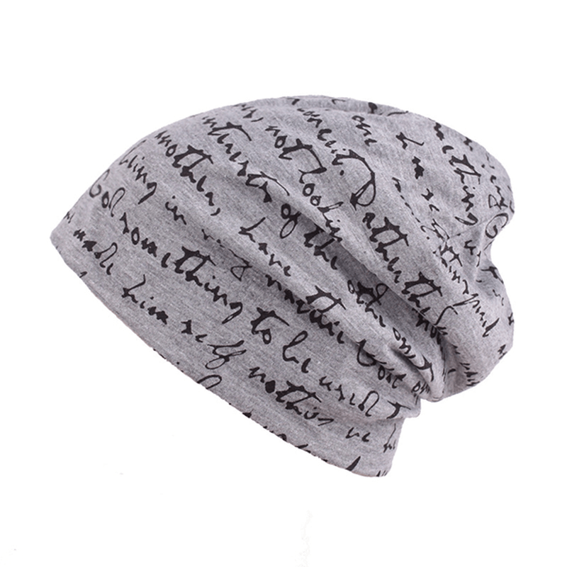 Mens Letter Printing Cotton Beanie Cap Casual Soft Autumn Winter Warm Knit Hat - MRSLM