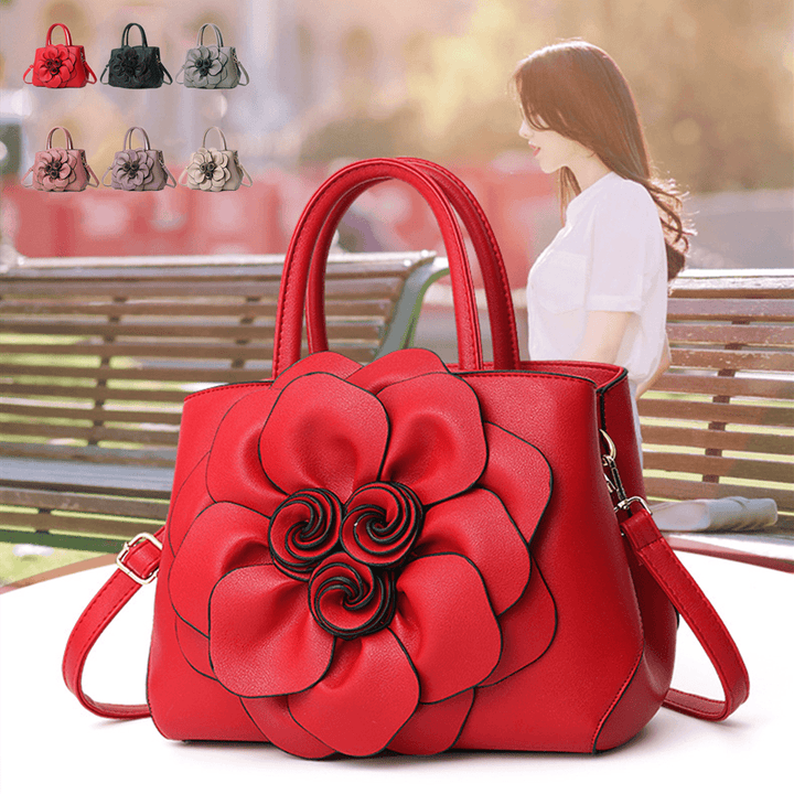 Women Lady Leather Elegant Handbag Flower Decoration Shoulder Evening Bag - MRSLM