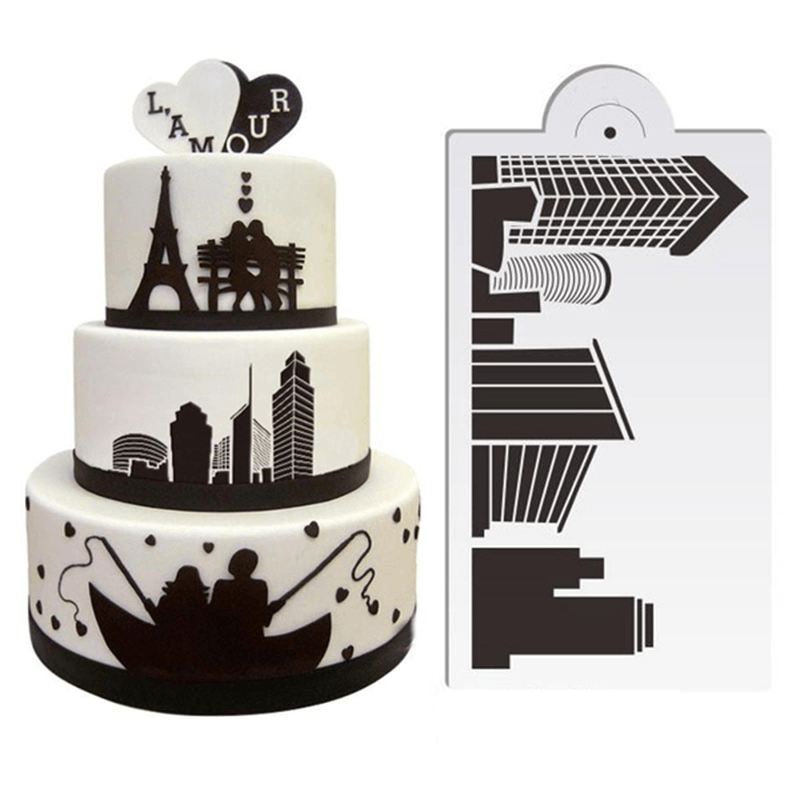 5Pcs/Set Plastic Civic Architecture Stencils Fondant Cake Mold Cookie Baking Mould Decorating Tool - MRSLM