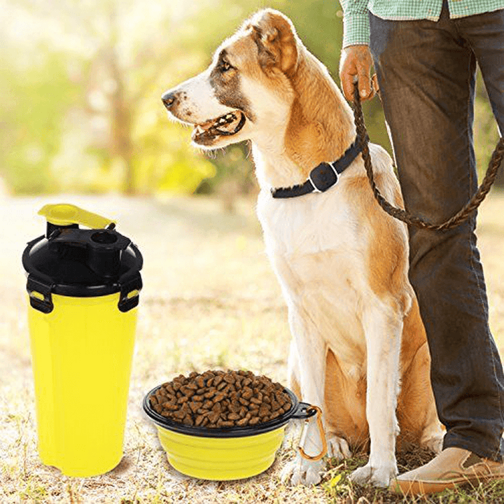 2 in 1 Pet Dog Food Water Bottle Portable Dog Travel Water Bottle with Dog Bowl Portable Pet Food and Water Bottle with a Folding Bowl Feeder Dual Pet Food and Water Dispenser - MRSLM